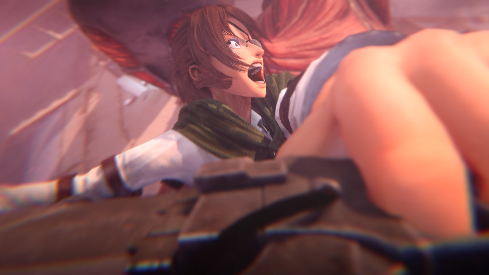 Cena de ação e combate de Attack on Titan 3 da Koei Tecmo