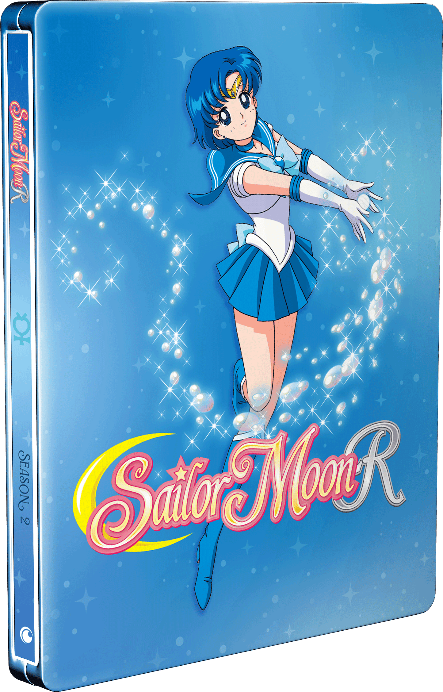 Capa azul do SteelBook de Sailor Moon R com Sailor Mercury, edição de Blu-ray da Crunchyroll para a segunda temporada