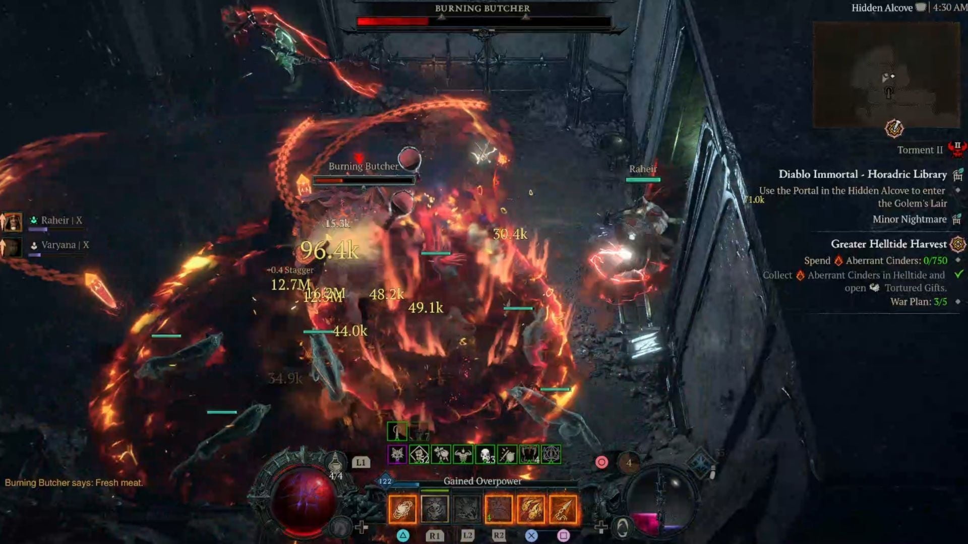 The terrifying Burning Butcher in combat within Diablo 4 dungeons