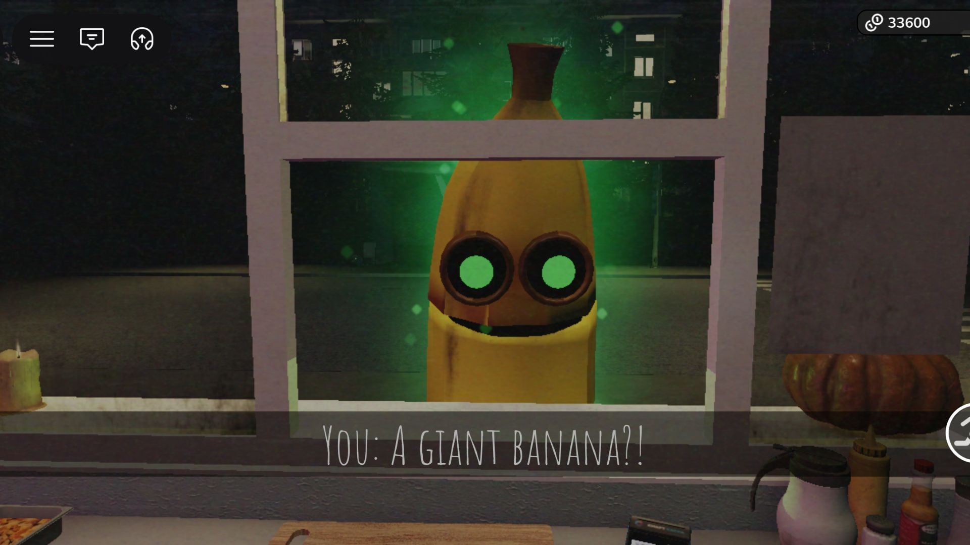 The Giant Banana from Banana Eats ordering food at the shawarma kiosk counter