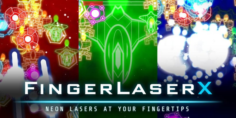 Arte oficial de FingerLaserX com lasers e naves inimigas