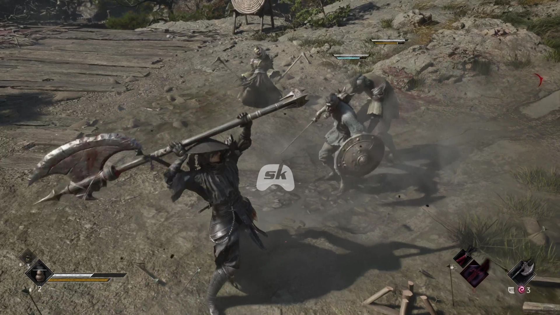 Using a secondary Phantom Edge giant axe to shatter enemy shields