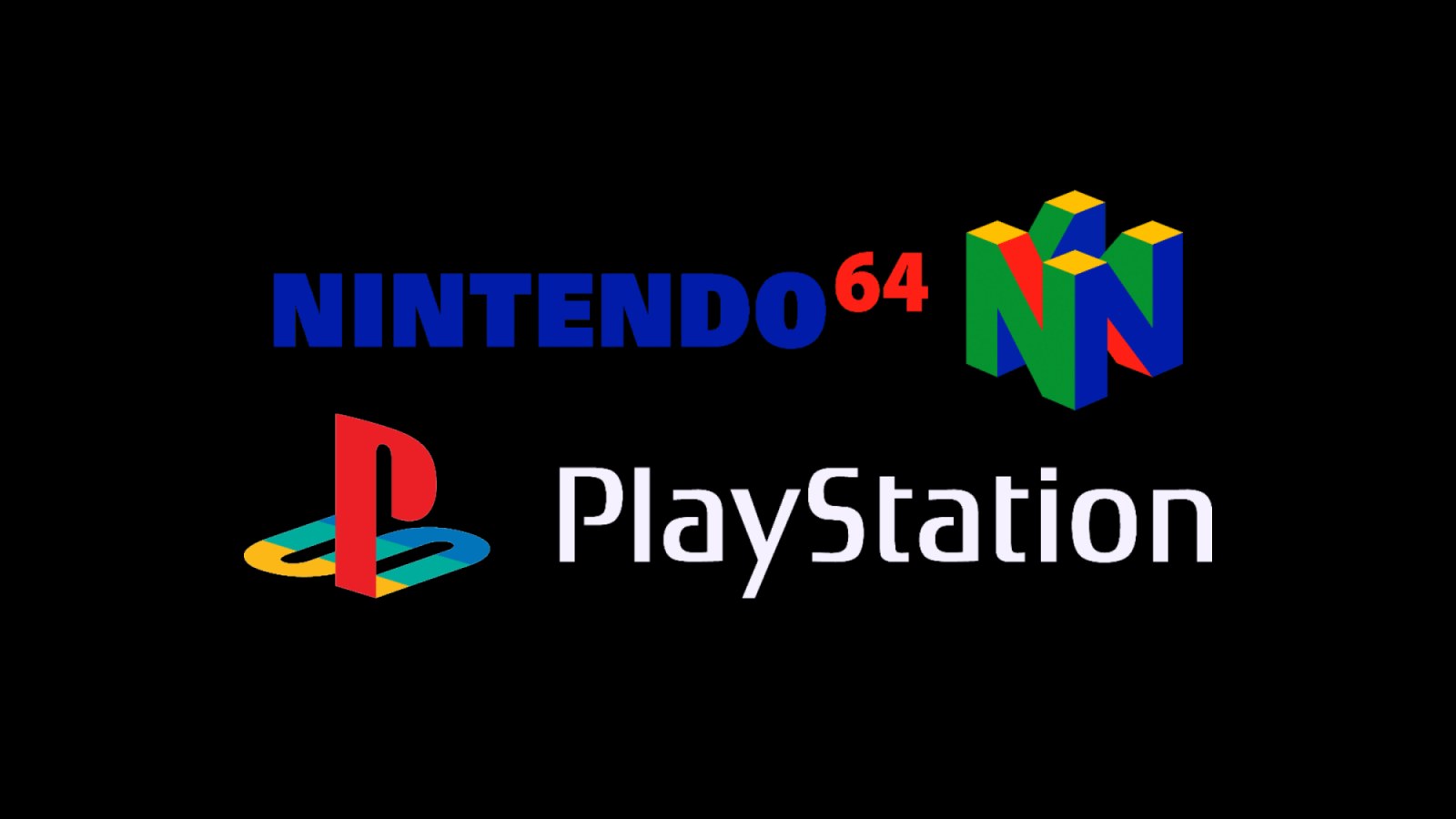 Nintendo 64 and PlayStation 1 logos on a black background, the consoles that received Re-Volt in 1999