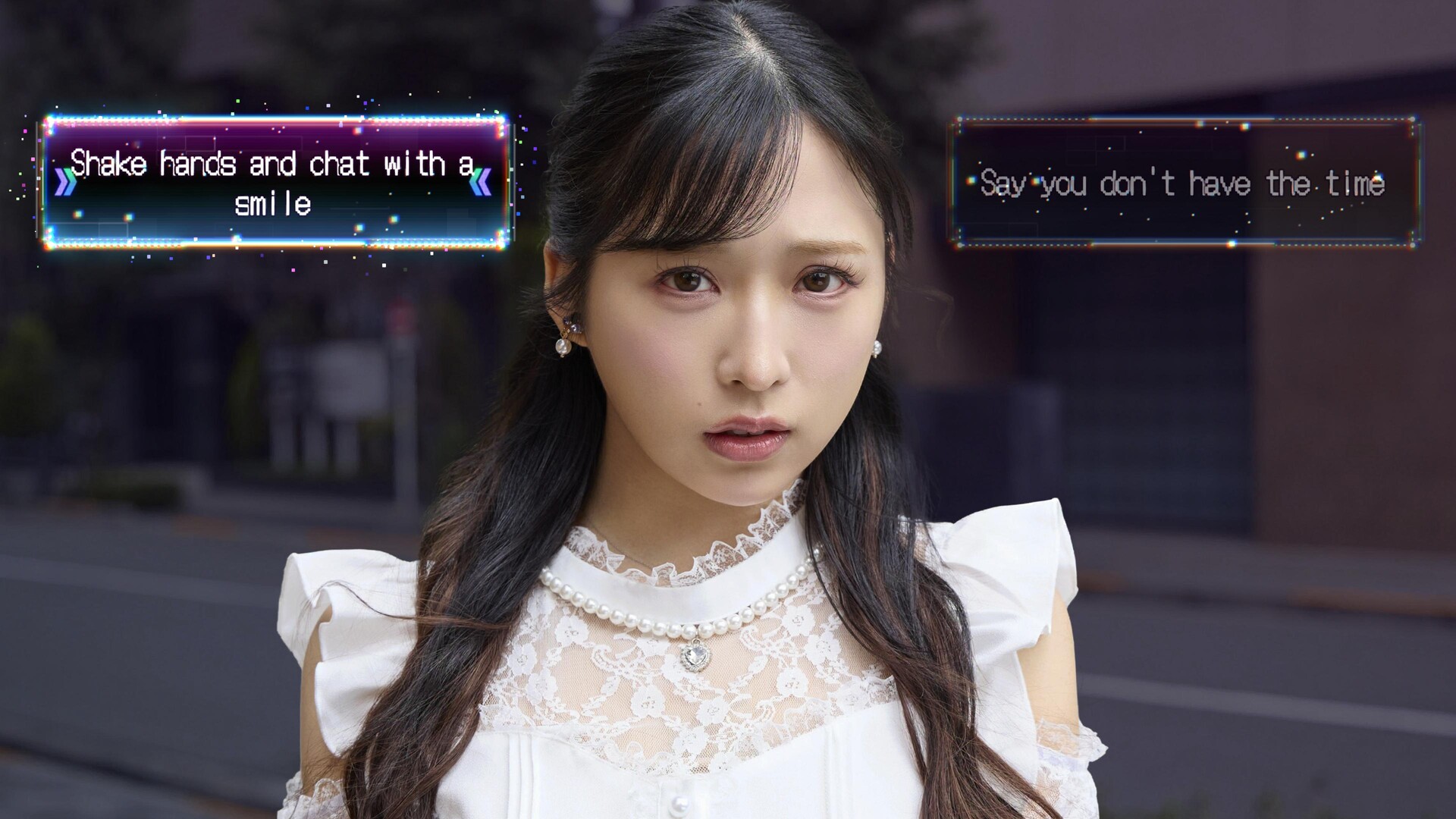 AKIBA LOST buddy character facing a dialogue choice with two highlighted options