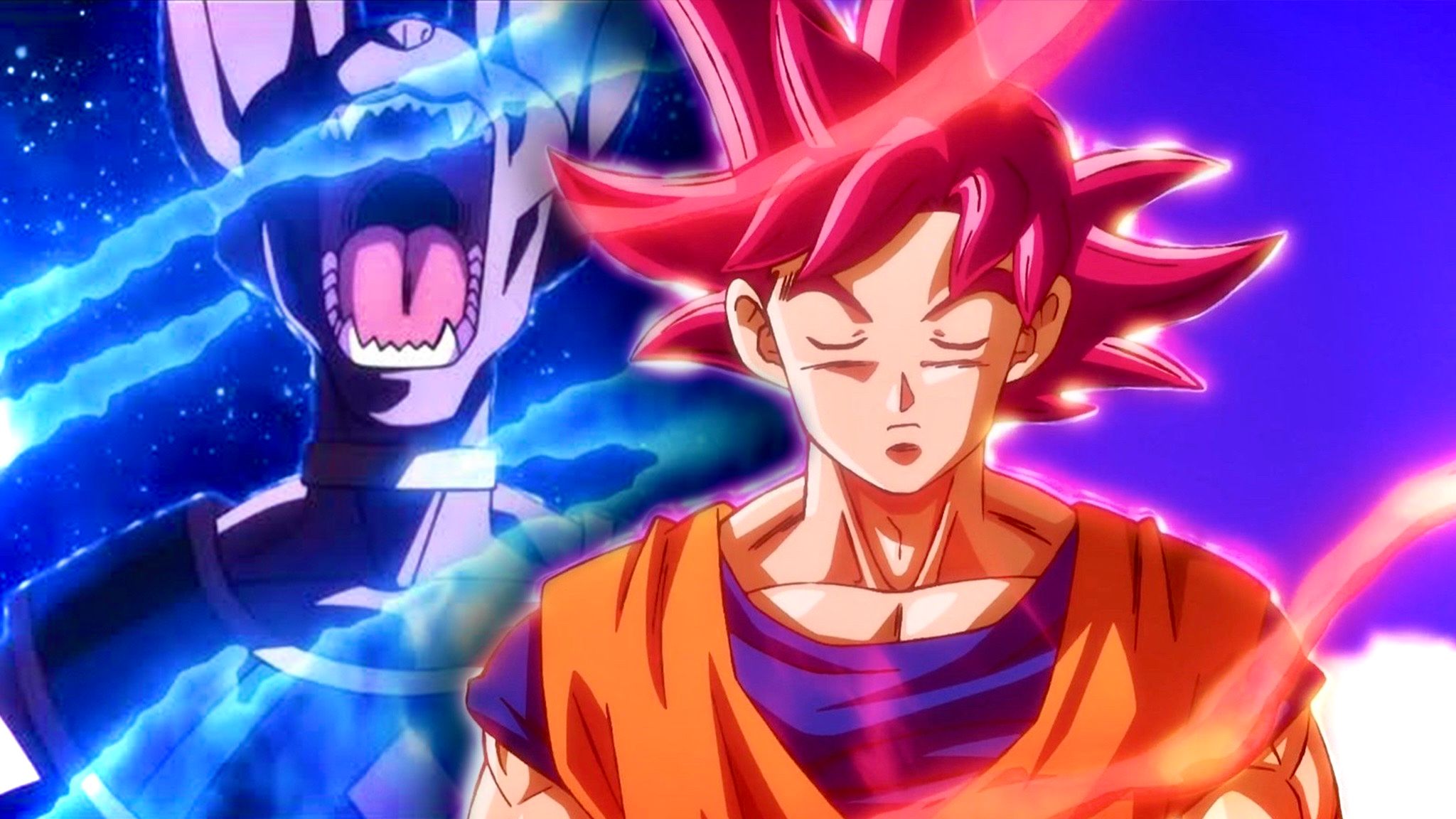 Son Goku e o Deus da Destruição Beerus em confronto cósmico em Dragon Ball Super: Beerus