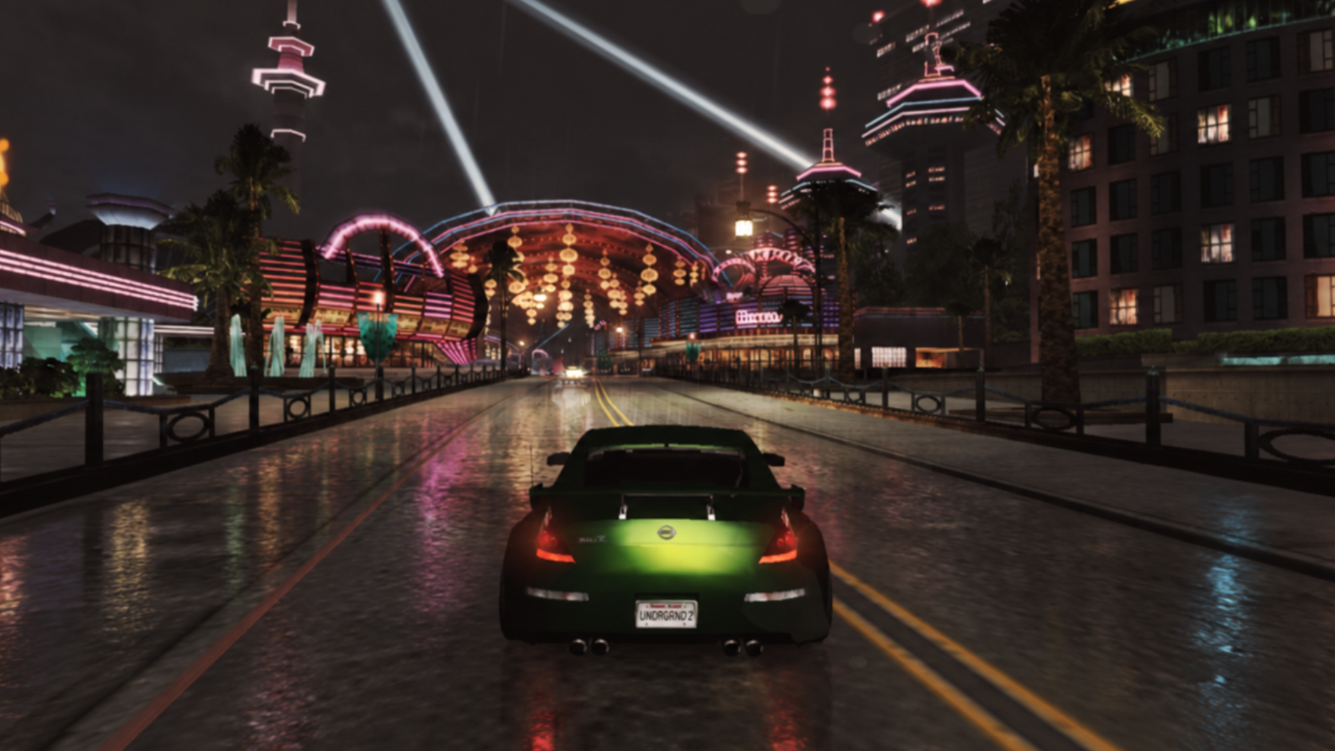 Nissan 350Z verde em avenida de Bayview na versão de navegador de Need for Speed: Underground 2