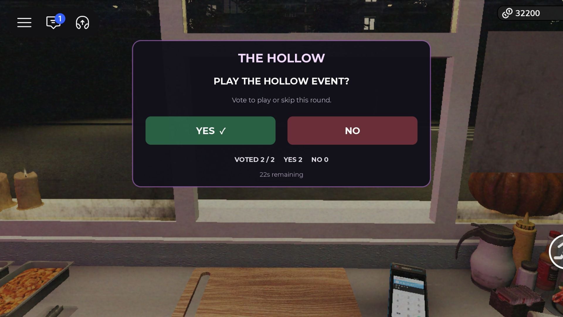 Shift selection menu and quest confirmation prompt in Scary Shawarma Kiosk