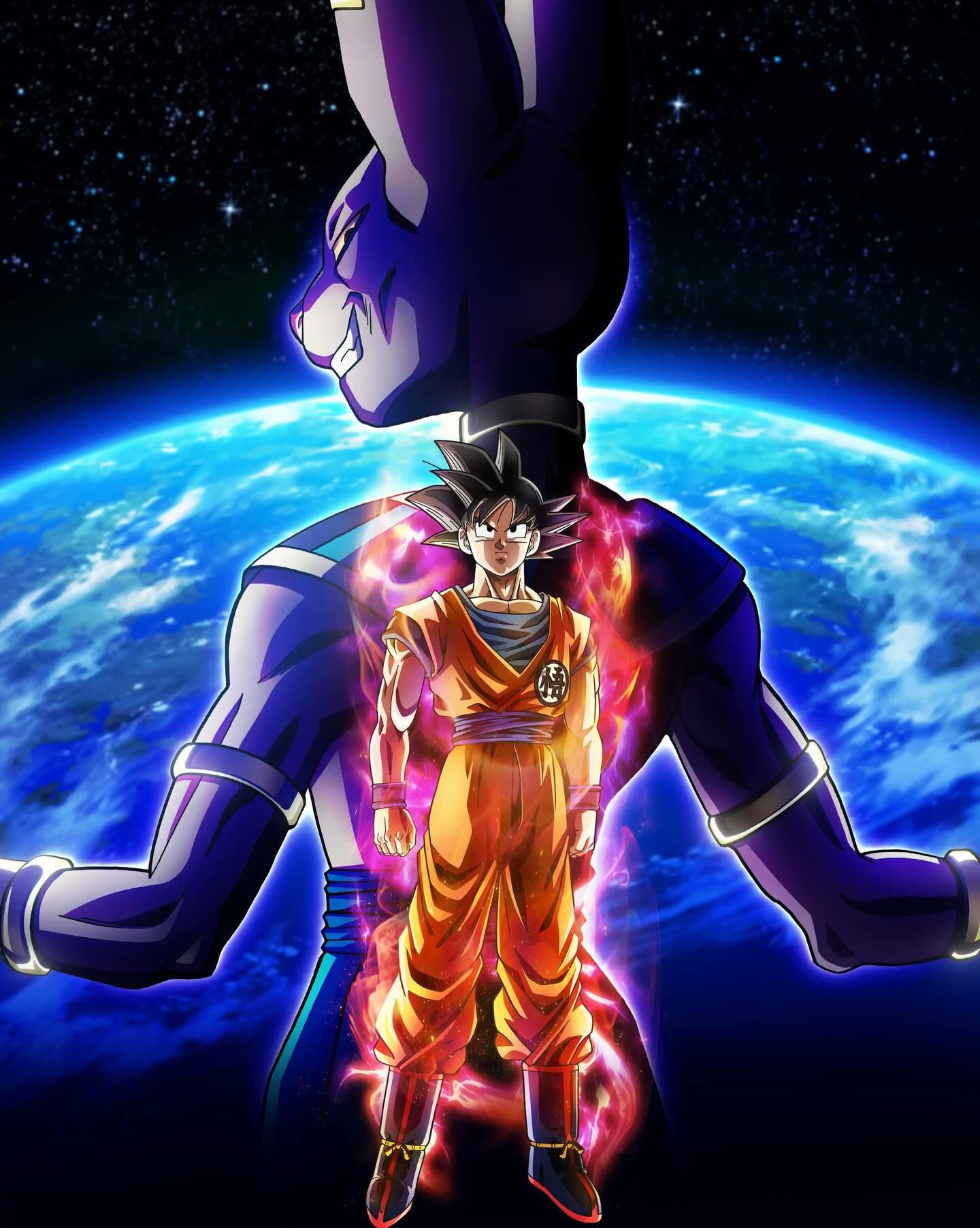 Pôster promocional oficial de Dragon Ball Super: Beerus destacando Goku e o Deus da Destruição