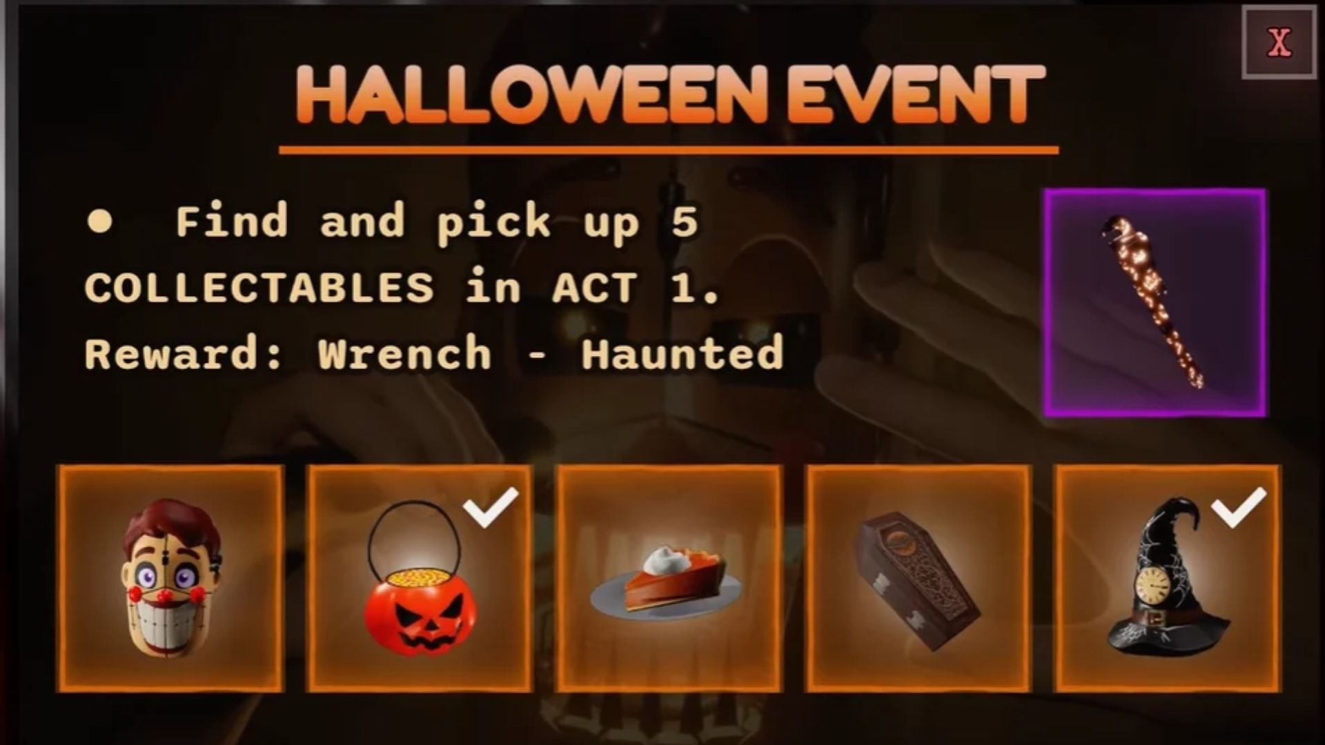 Menú del evento The Hollow en Roblox con las experiencias de terror participantes