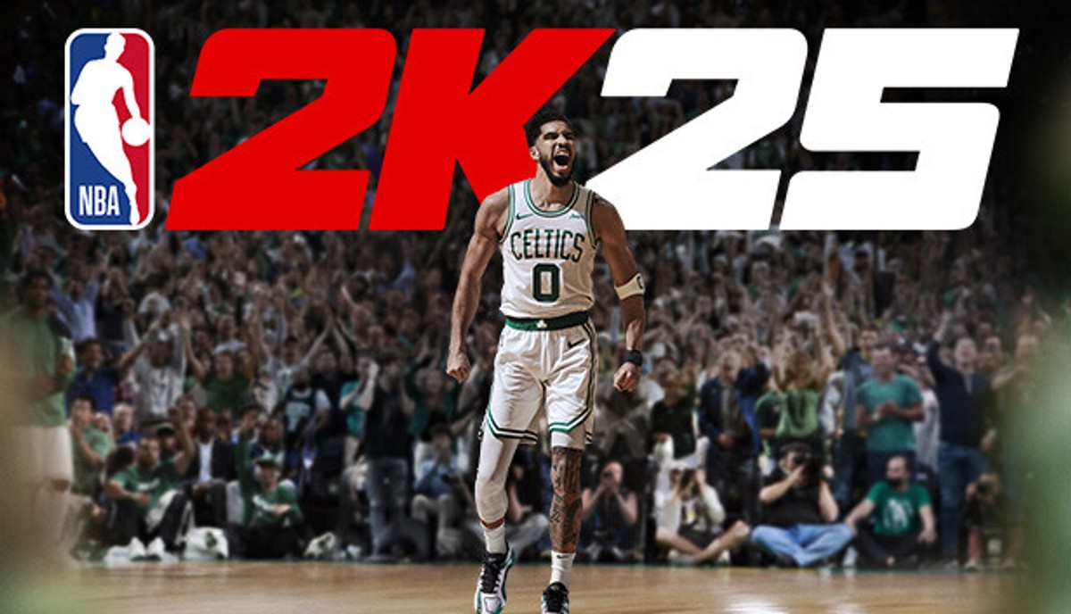 Official art for the game NBA 2K25, featuring player Jayson Tatum and the title logo, used as an example in the announcement of the Power To The Players Act