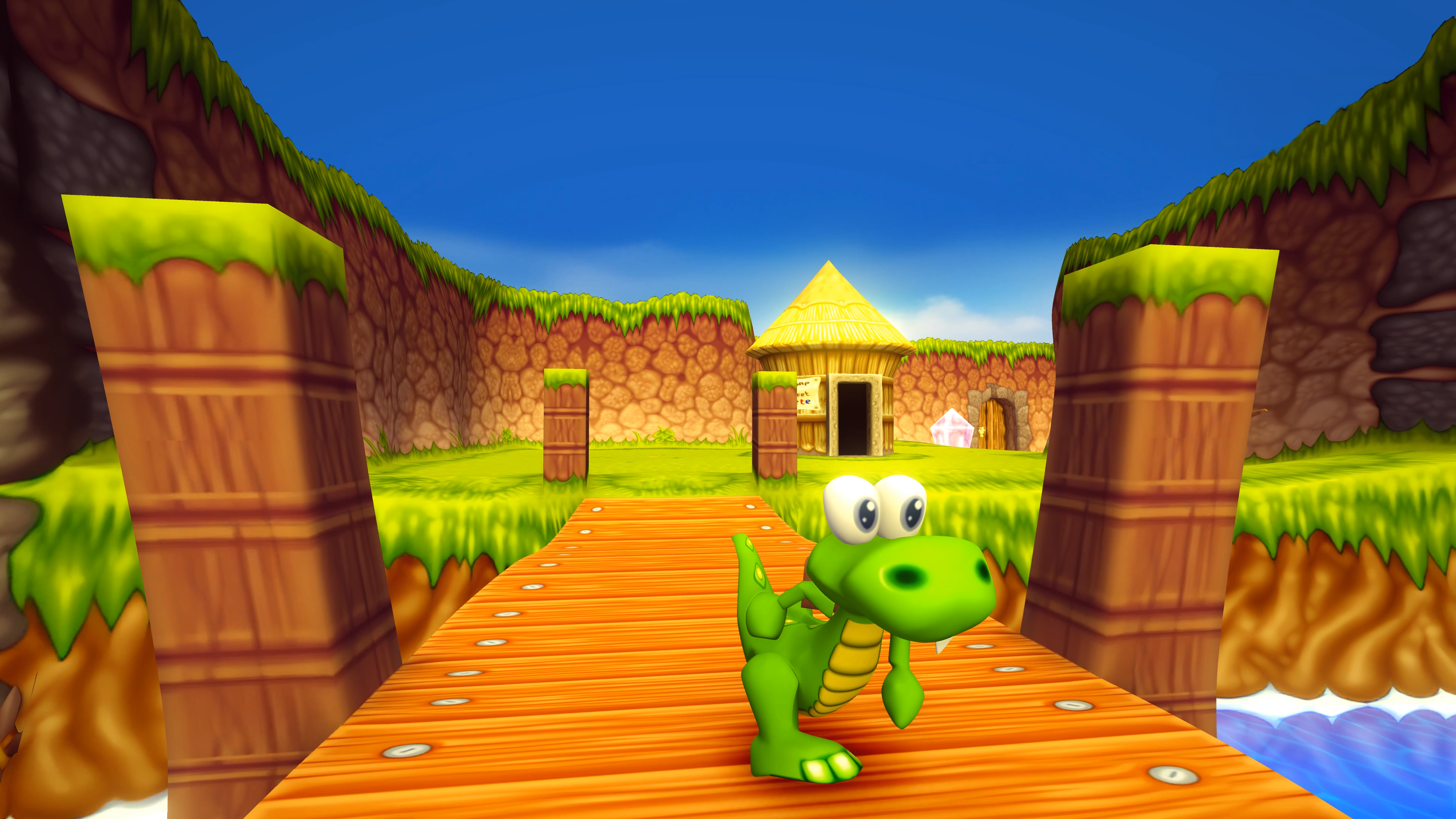 Croc atravessa uma ponte em Gobbo Valley em arte oficial de Croc 2