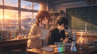 Estudantes no laboratório de ciências em The Science Notes by Delta and Gamma