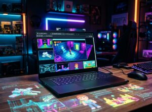 Computador portátil executando jogos clássicos renderizados em abas de navegador de internet
